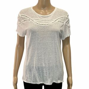 Anthro Dolan White Linen Laser Cut Linen Tee Size Small